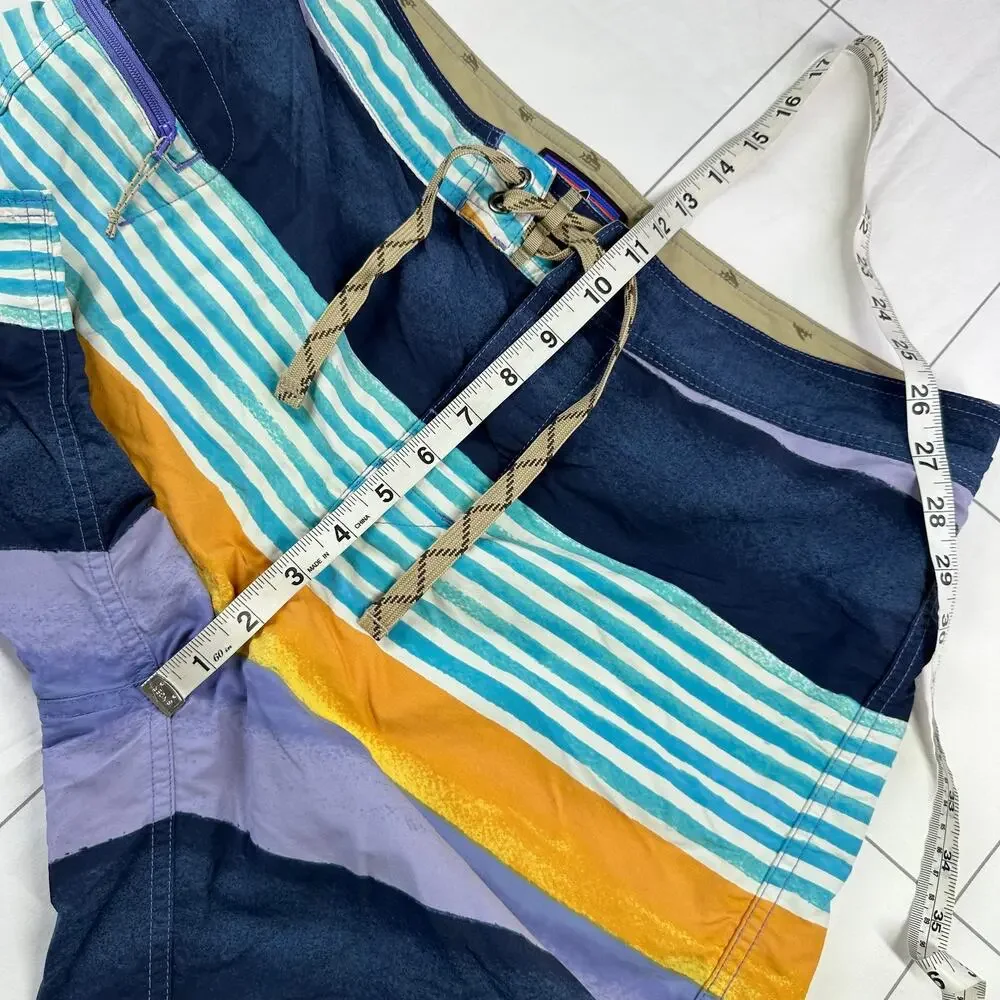 Patagonia Board Shorts Mens 35 Blue Multi Printed Wavefarer Striped Beach Swim